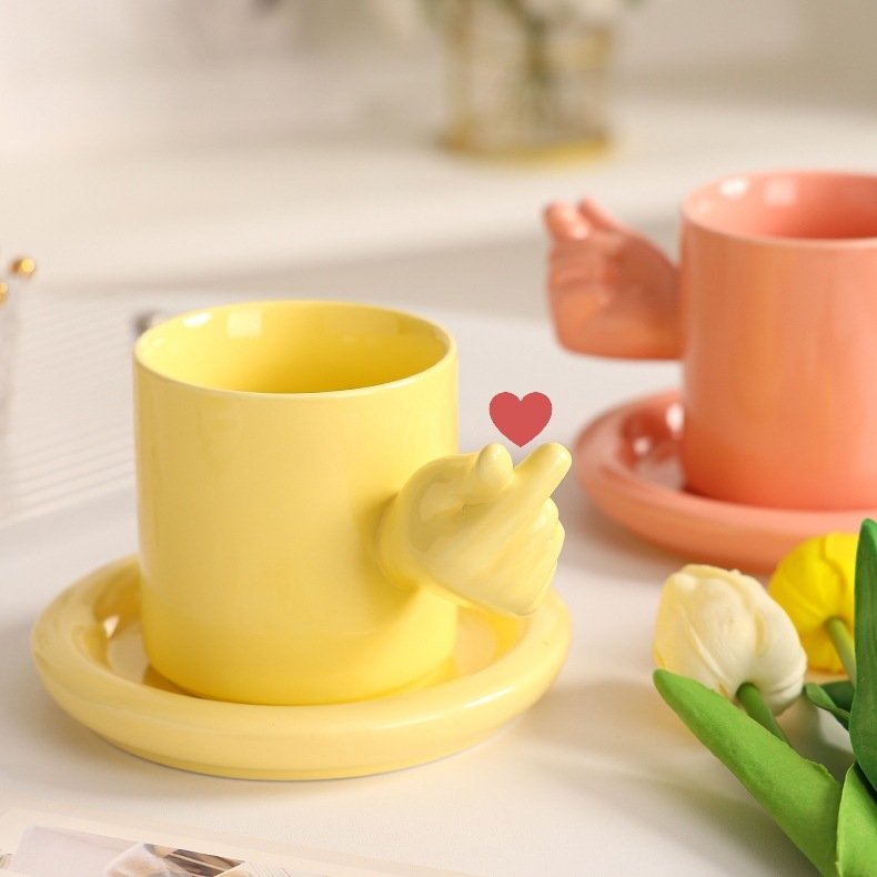 YML sells new than heart mug net red ceramic cup with dessert saucer coffee cup saucer