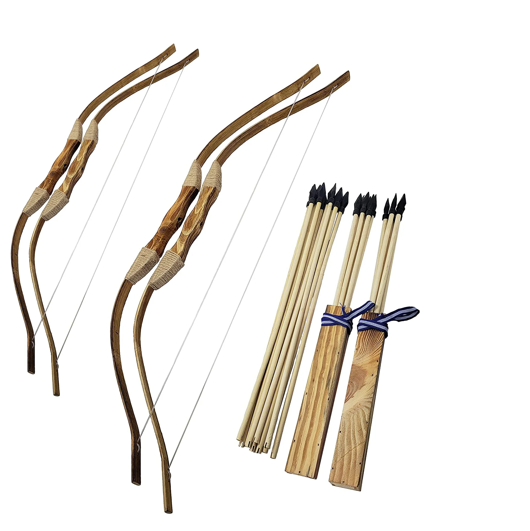 Handmade wooden bow and arrow set wooden bow and quiver with three arrows and one arrow box. suitable for children