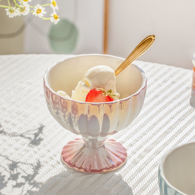 YML Hot sell high appearance level ice cream ceramic cup tall mug restaurant fruit dessert bowl cup