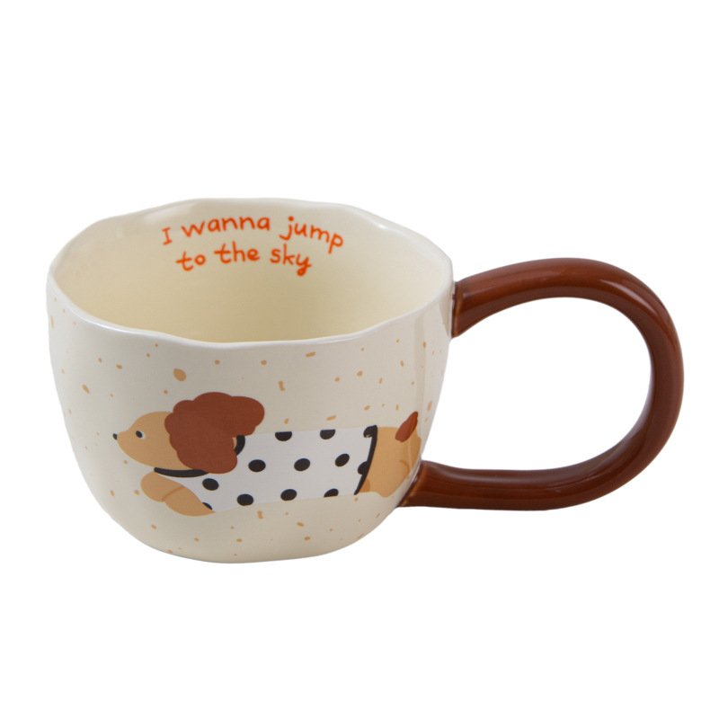 YML factory wholesale cute dog pattern breakfast milk cup with big anti-scald handle with gift box ins style ceramic coffee mug