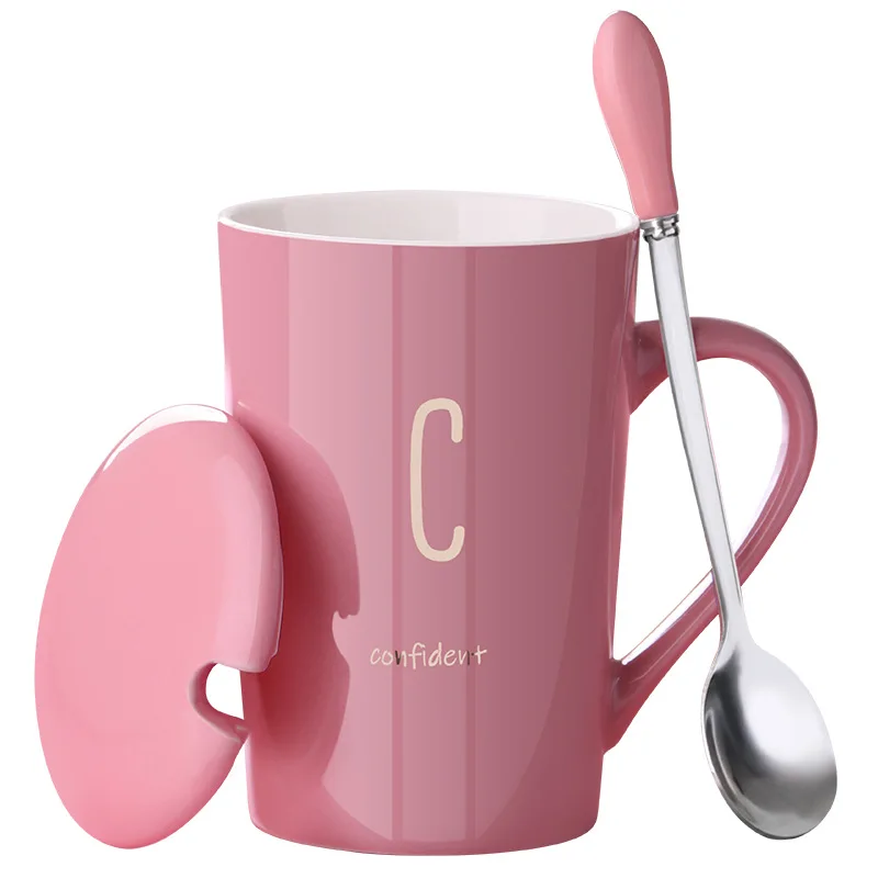 YML Factory wholesale letter ceramic mug set with cover spoon drinking cup couples home tea coffee milk cup valentines day gift