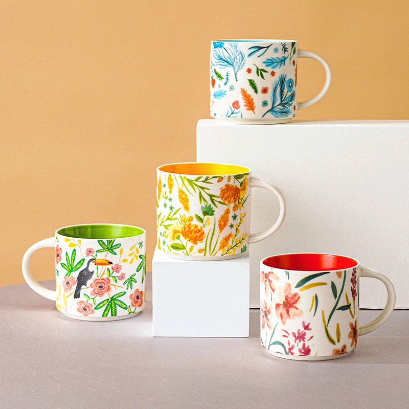 YML hot selling flower ceramic large capacity mug water cup breakfast cup office coffee cup