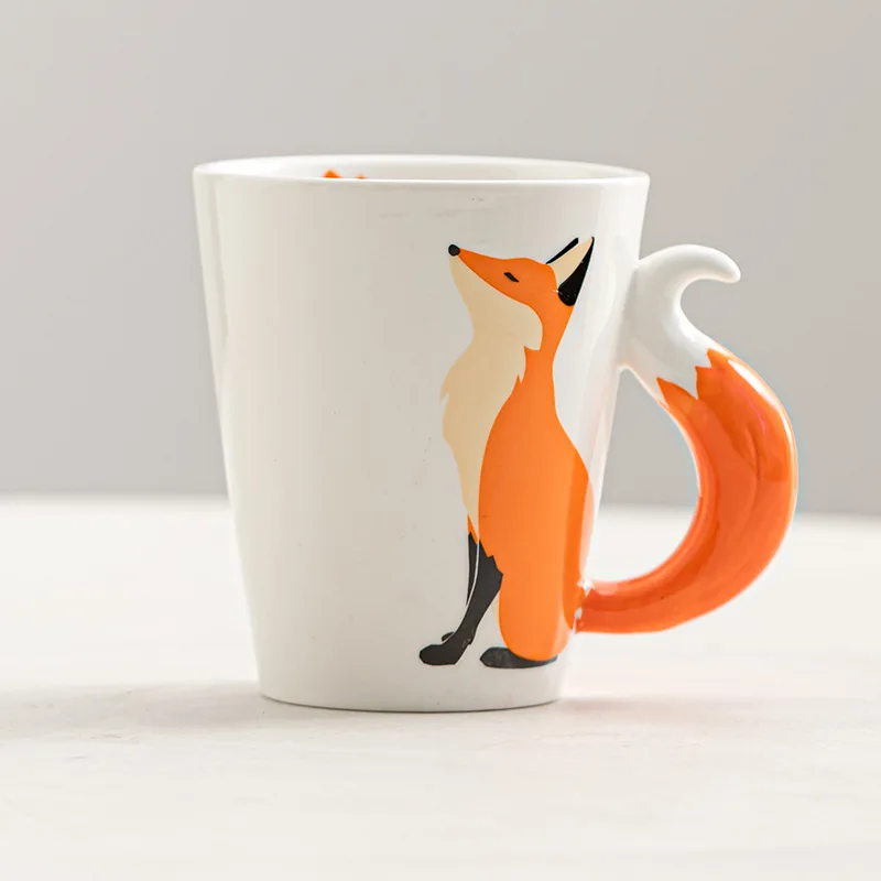 YML hot selling ceramic cup mug 301-400ml3D shape fox handle cartoon cup