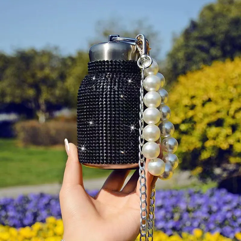 Custom 300ml high appearance level light luxury women's thermos cup full cup stick diamond 304 pearl handle cup