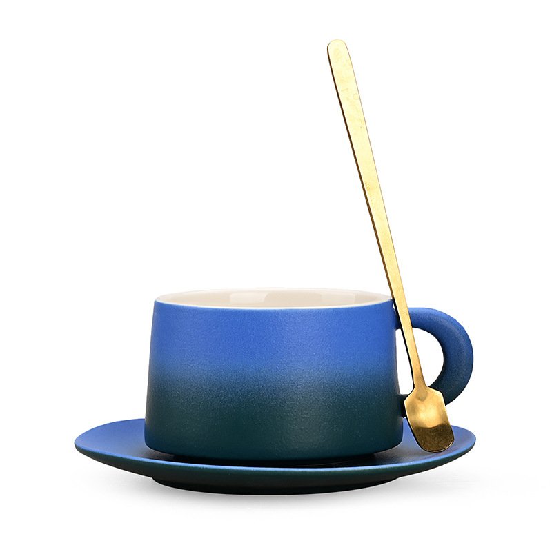 YML Factory wholesale ceramic coffee tea  cup saucer set with gold spoon.