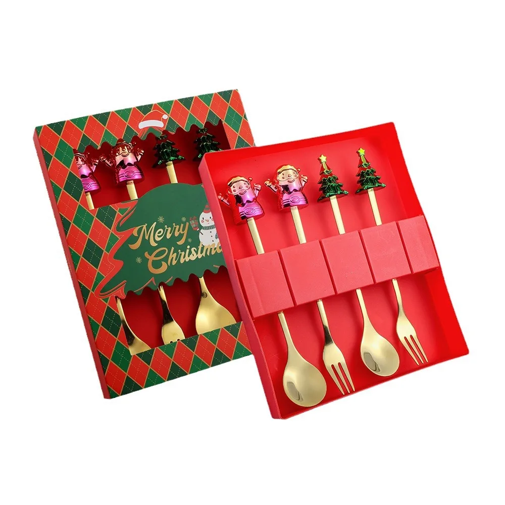 YML factory wholesale Christmas gift  tableware cutlery set Cartoon coffee spoon fruit fork Holiday spoon gift doll spoon