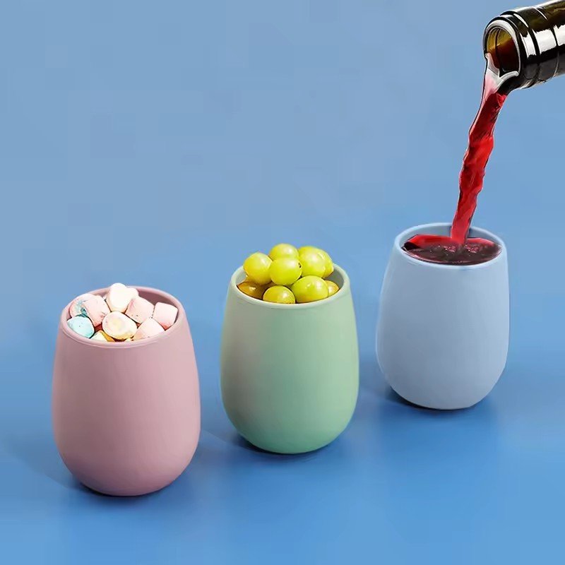 YML Unique egg-shaped outdoor collapsible travel silicone wine glass