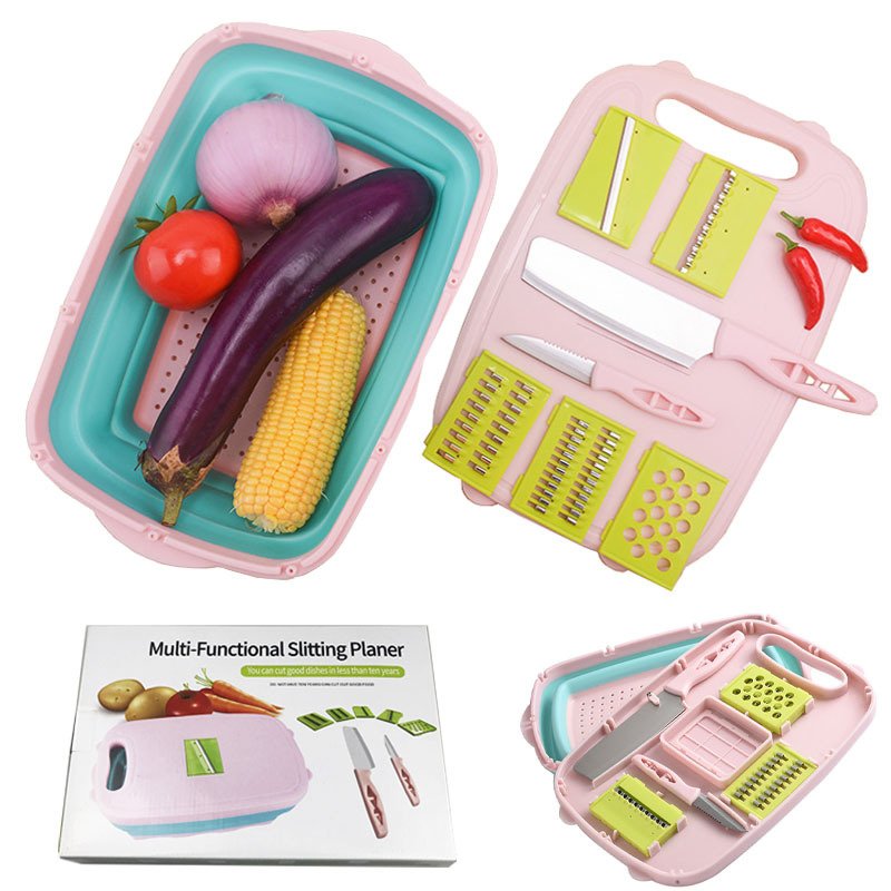 YML popular multi-functional vegetable cutter Vegetable cutting board set Portable plastic folding drain basket Potato grater