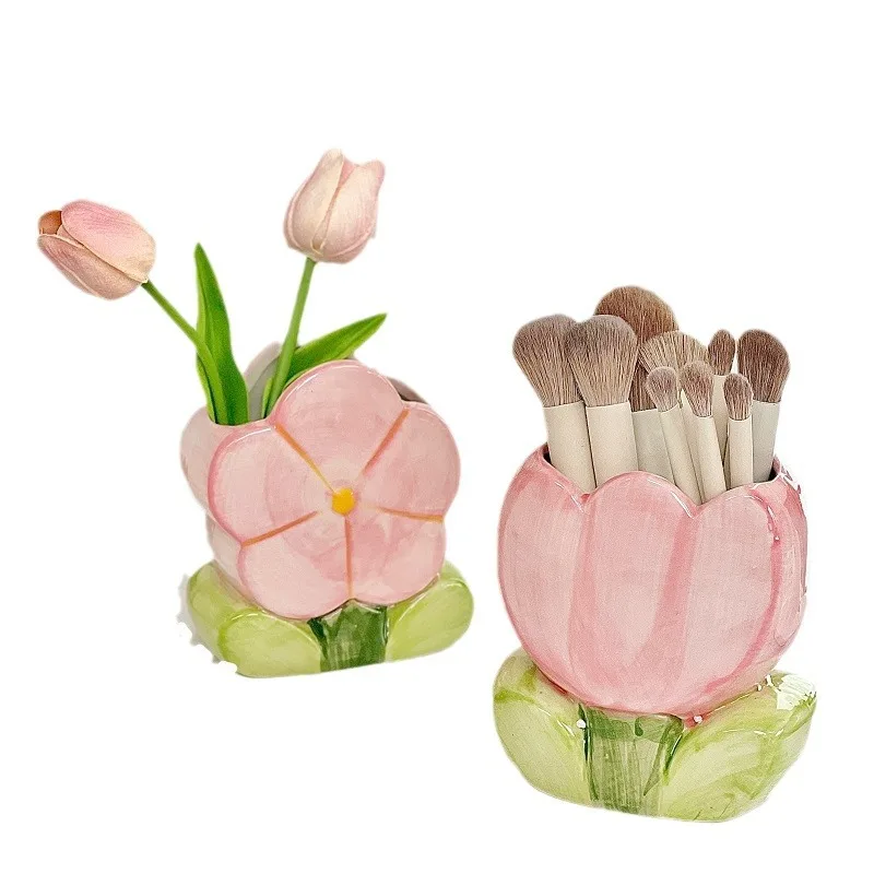 YML factory wholesale Flower pen holder ceramic tabletop decoration cute desk office storage box Stationery shelf storage jar