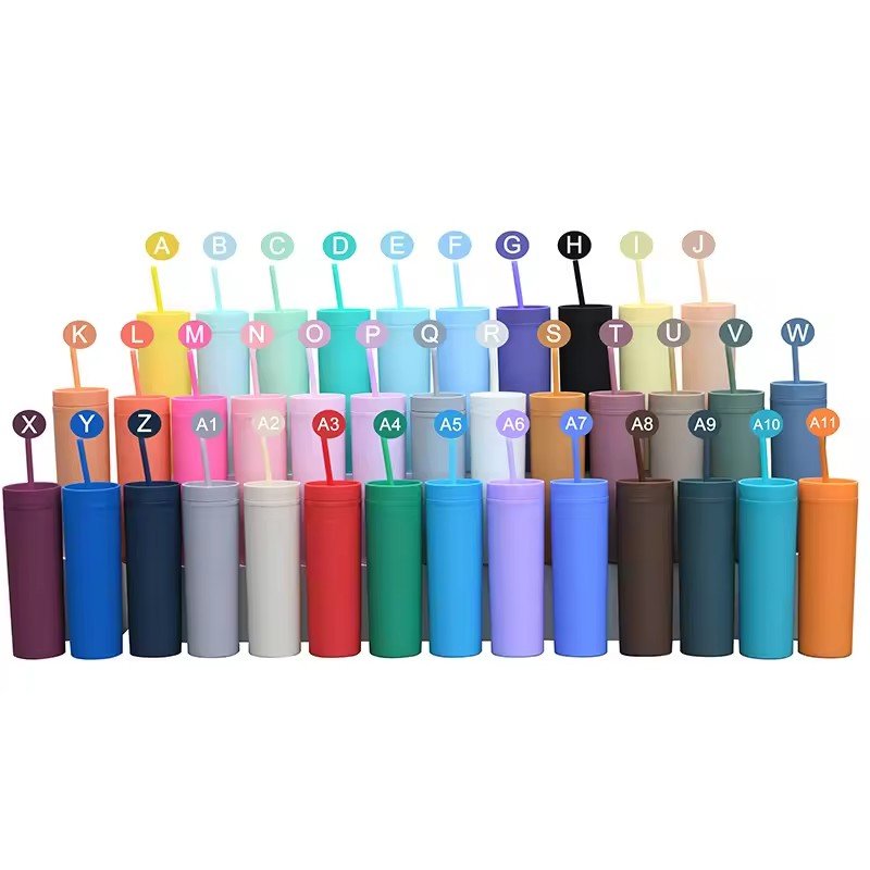 YML Custom logo Multi-color double-wall plastic cup Reusable plastic bottle with straw and lid