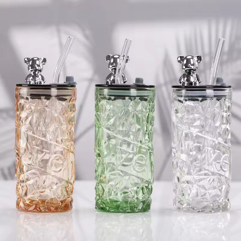YML Hot sell high borosilicate glass clear iced coffee mug with straw and lid